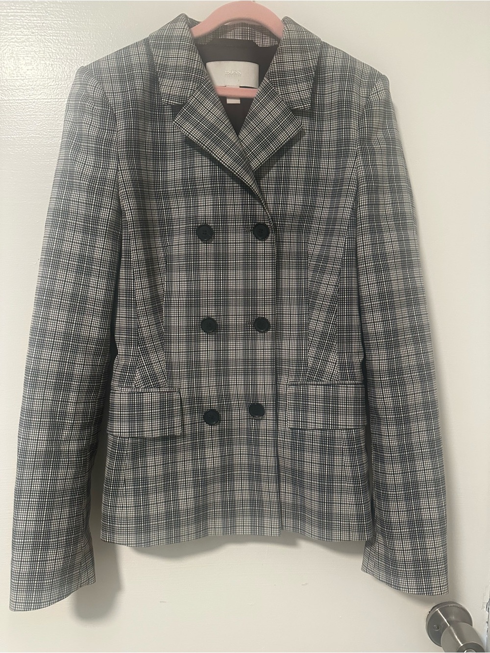 Boss Gray Plaid Double-Breasted Women's Blazer